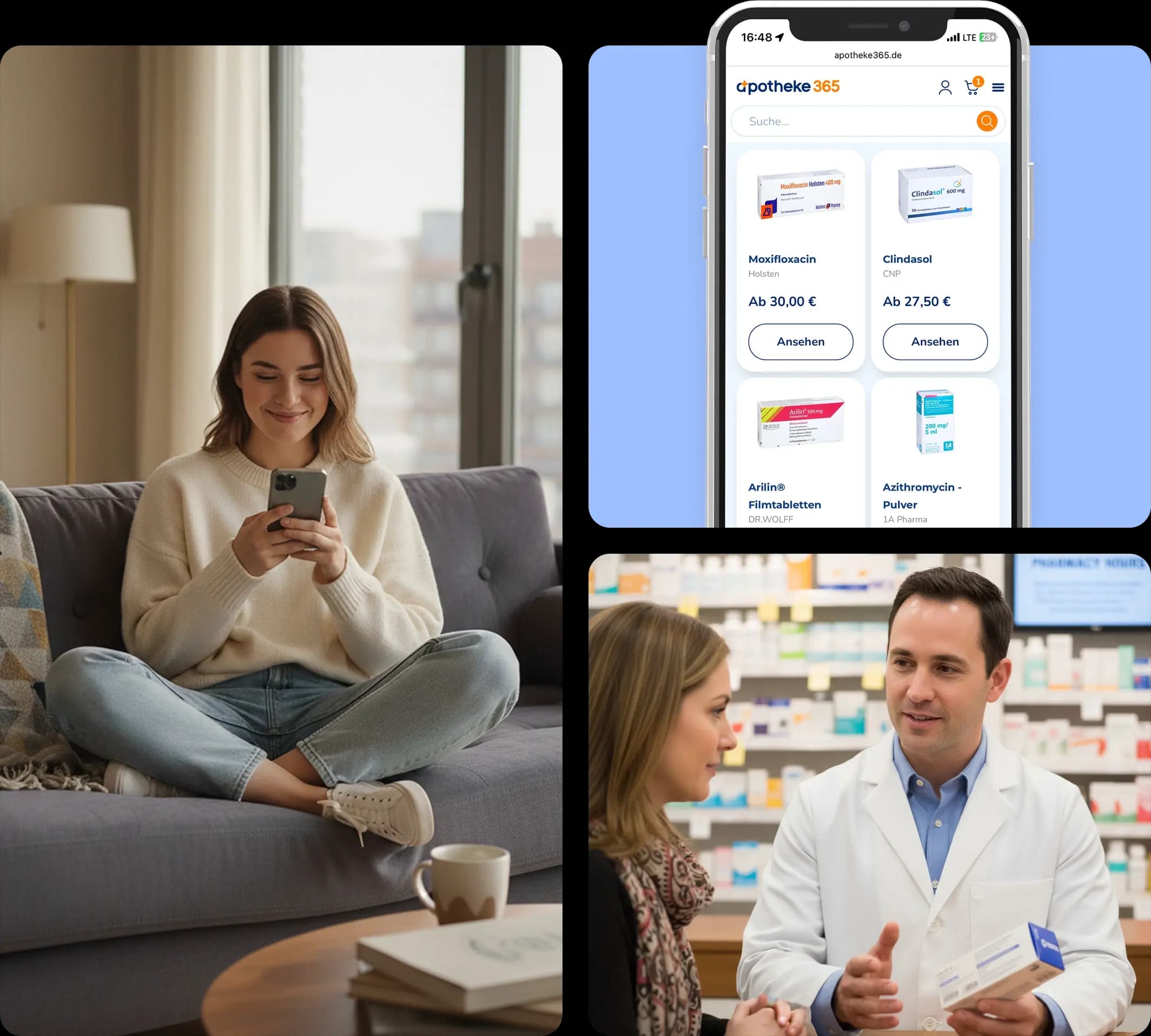 Patient using the Apotheke 365 application to get online consultation with a physician and purchase medicine